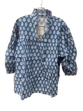 NEW Sage Vell Blue and White Floral Blouse - Women's 2XL